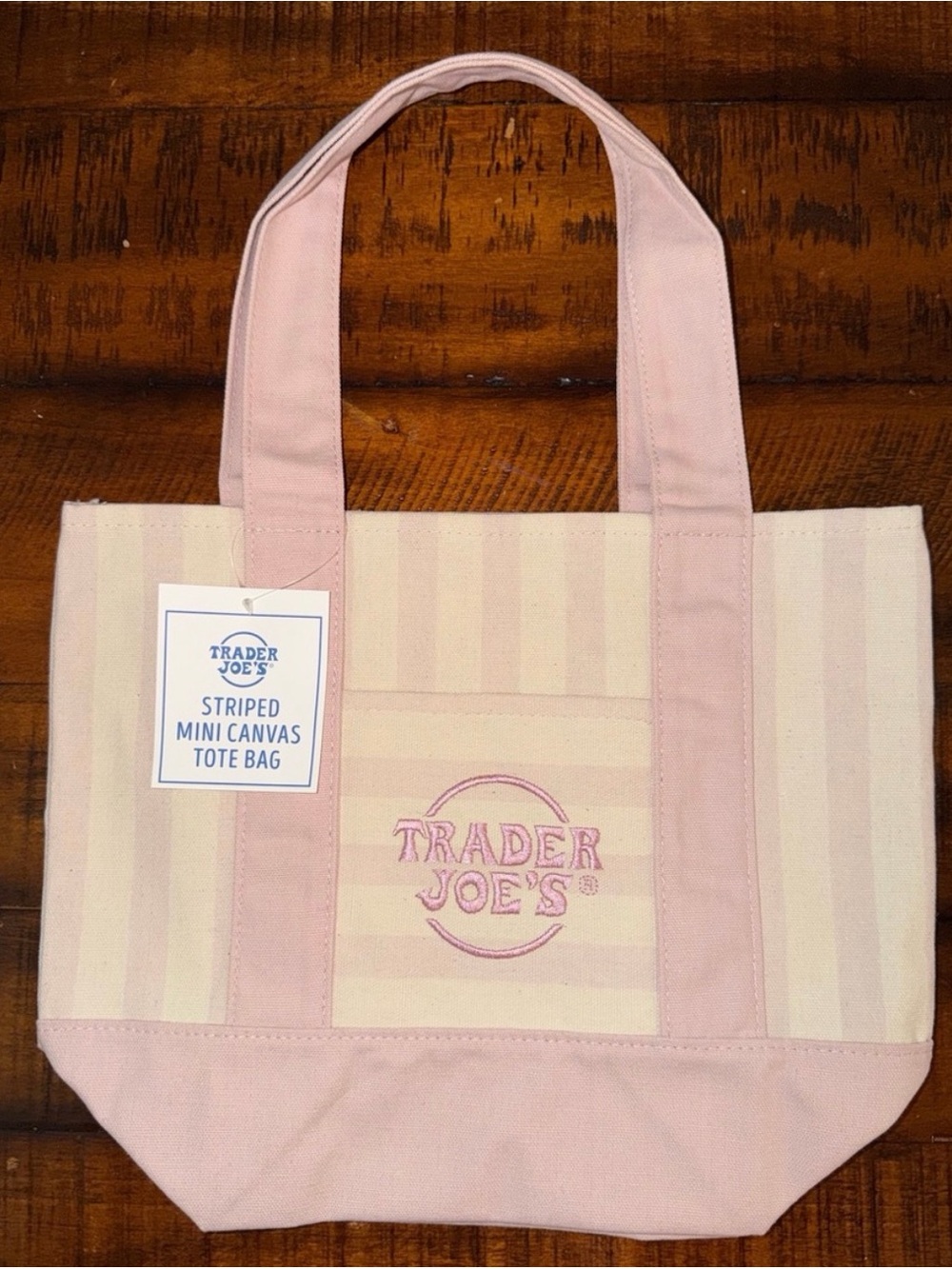 Pink Trader Joe's Pink Striped Canvas Tote Bag NWT